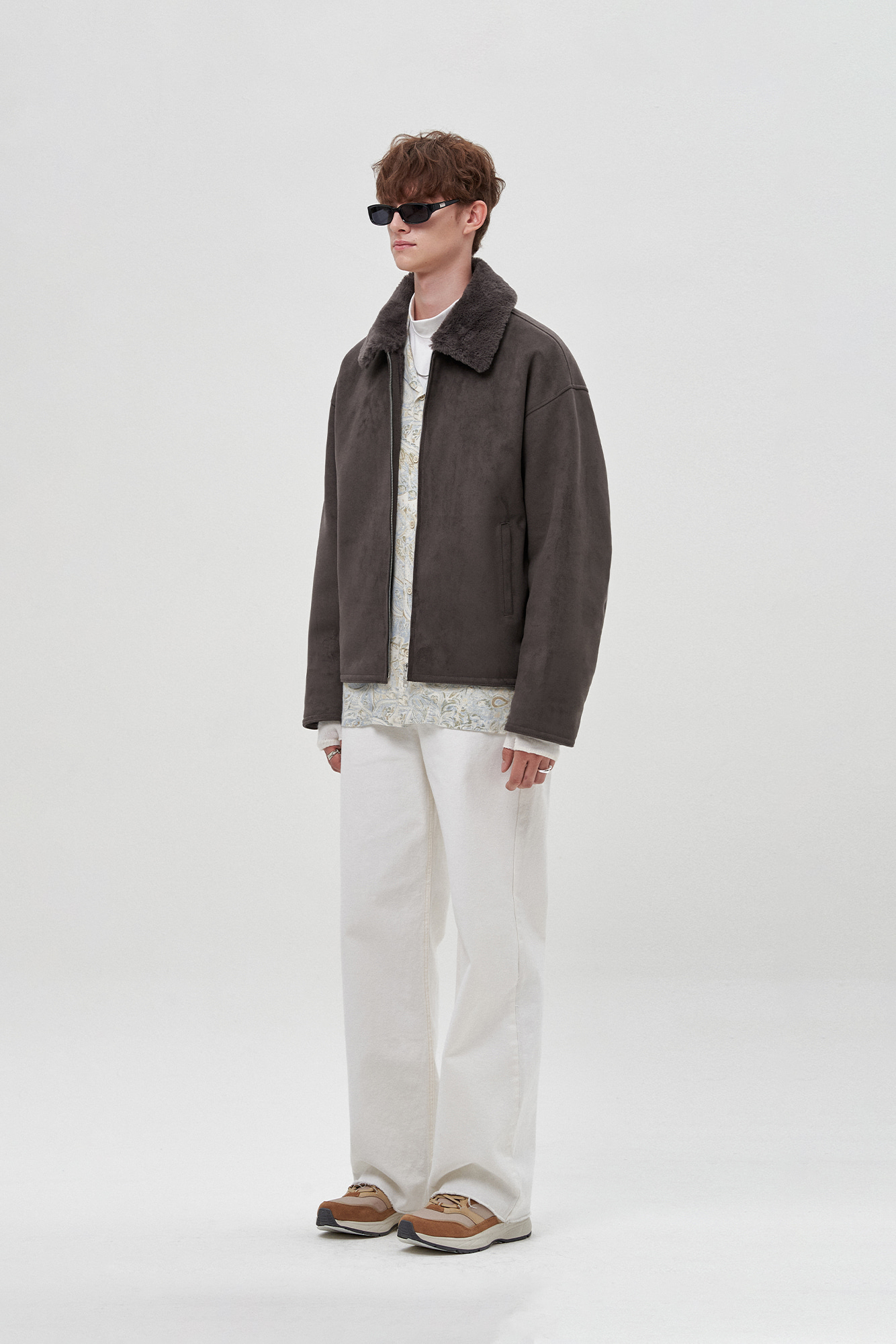 Simple suede mouton jacket (grey)