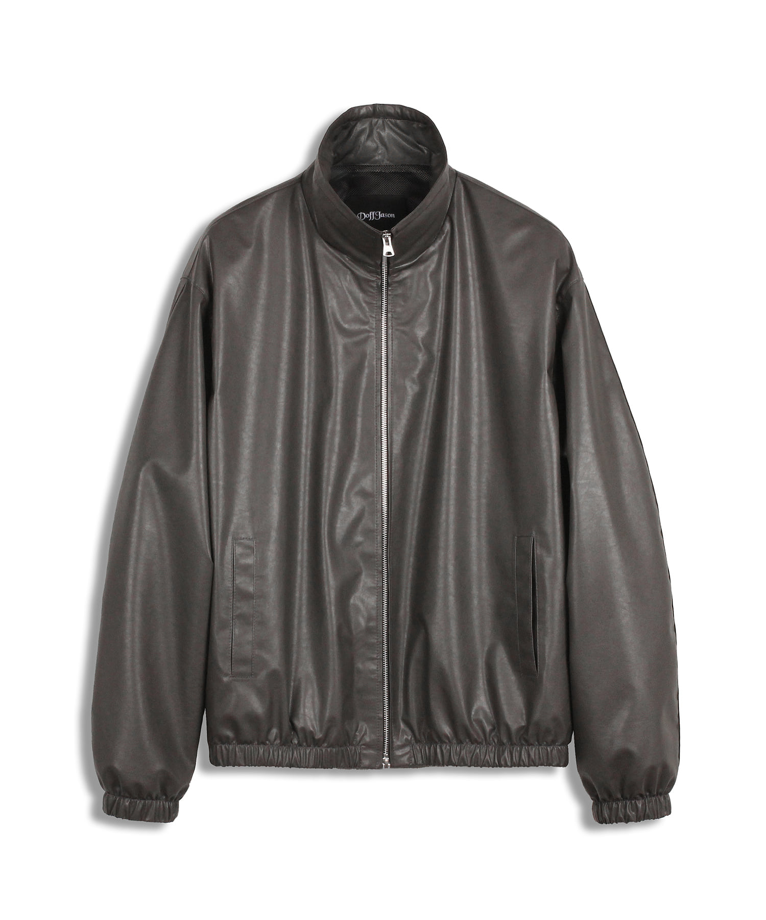Overfit vegan leather windbreaker jacket (light gray)