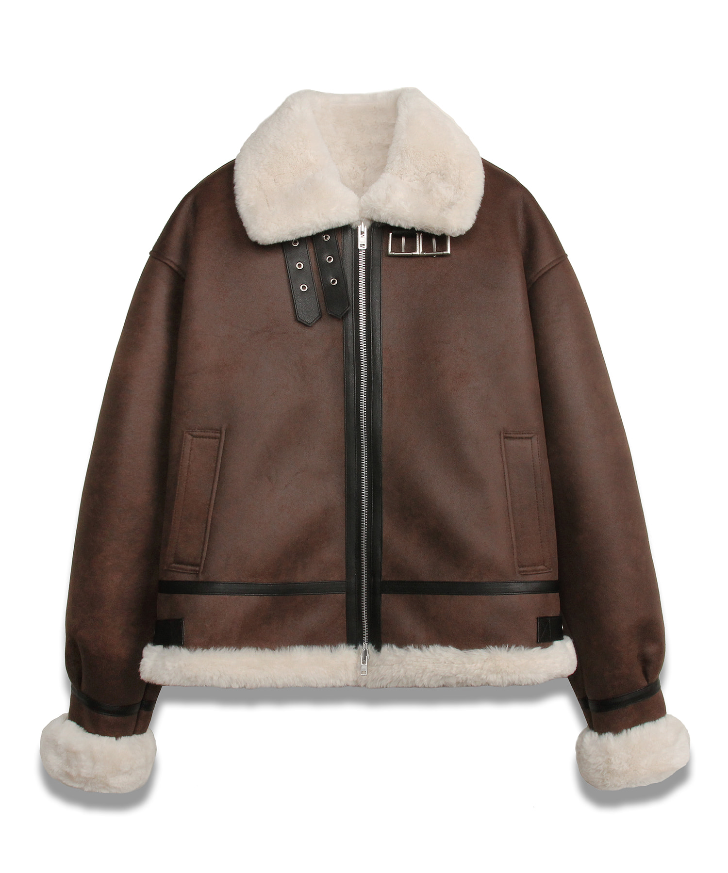 [12/20예약발송]Highneck leather mouton jacket BROWN