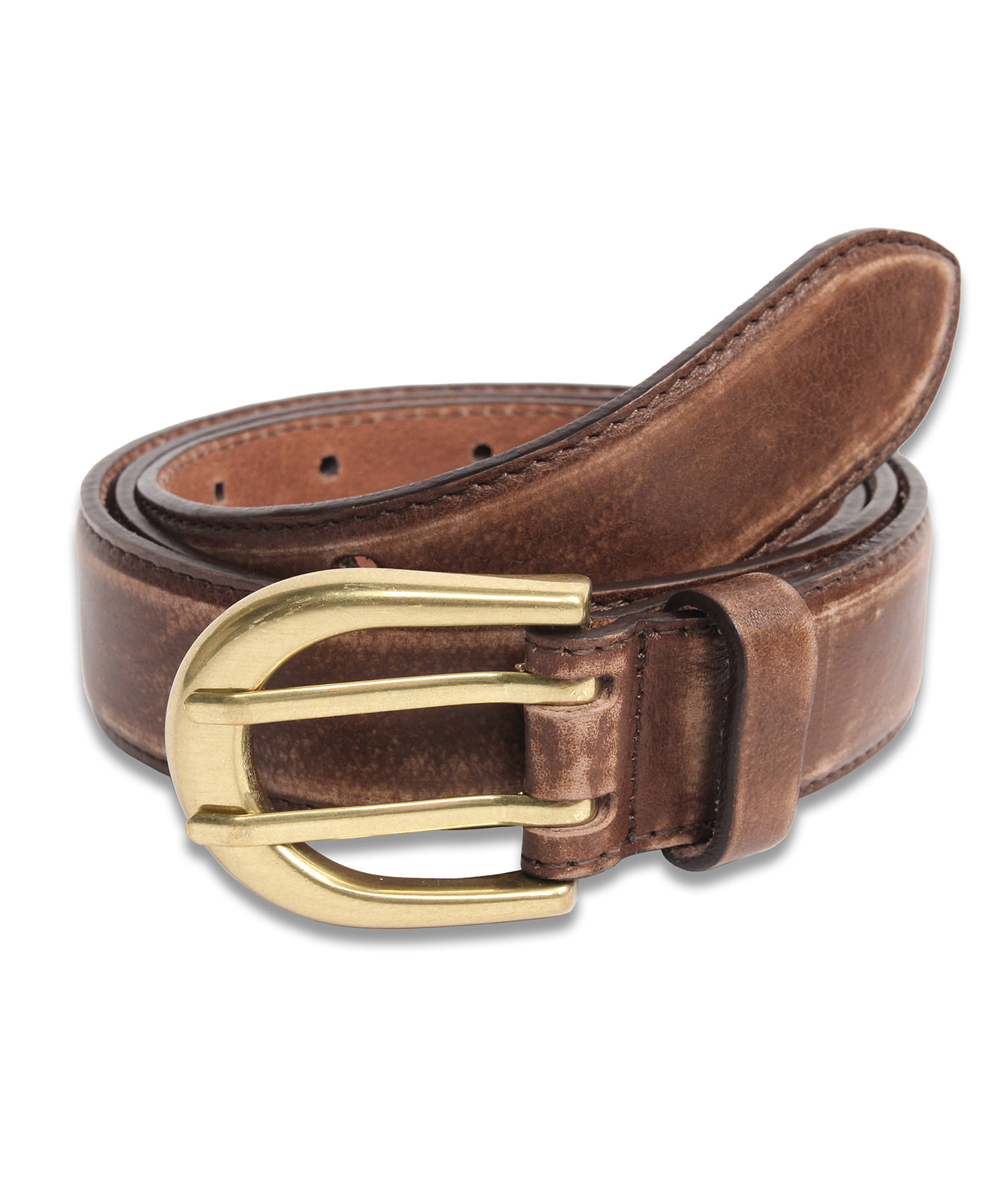 Double Tip Vintage Hard Leather Belt BROWN