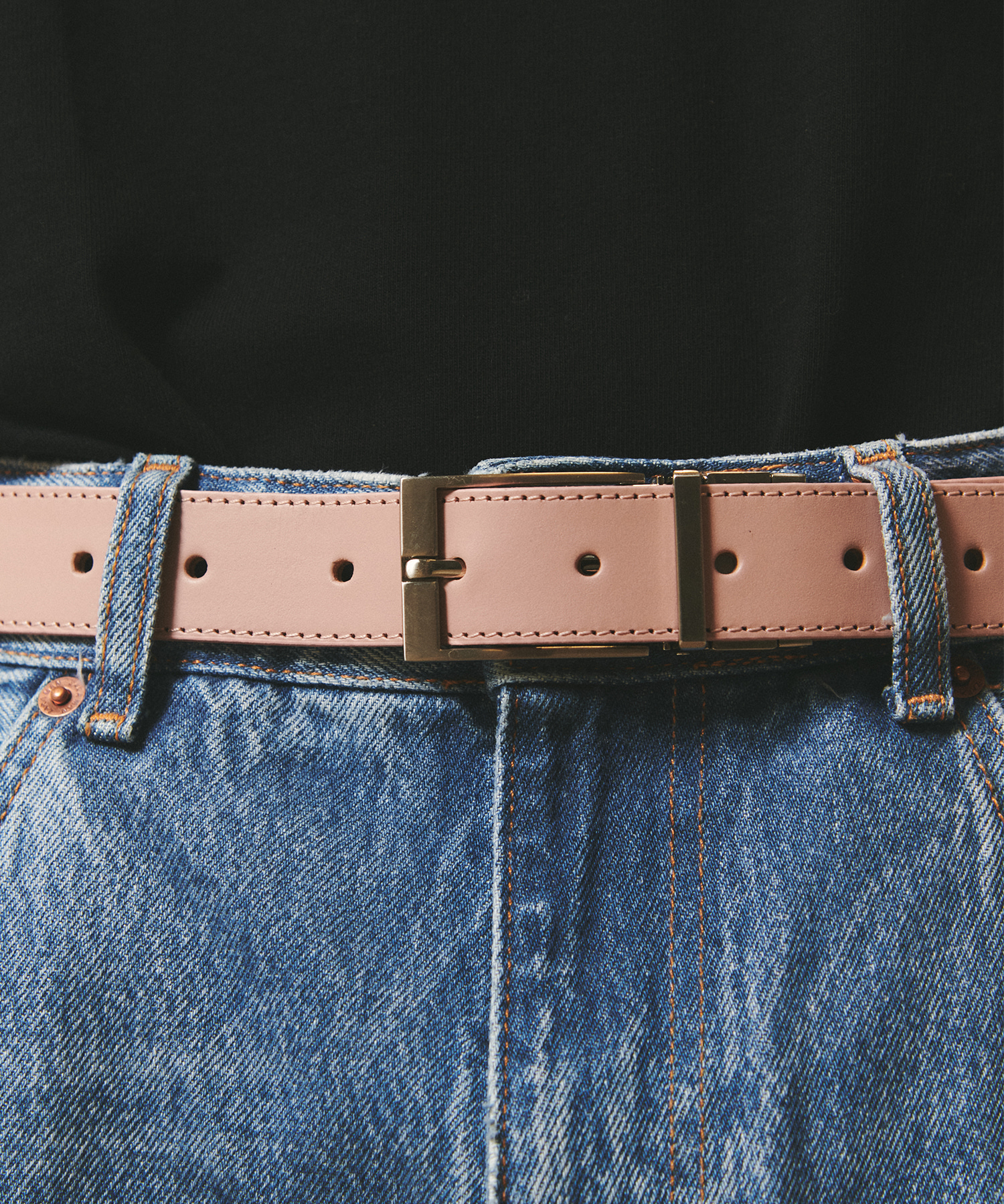 [천연소가죽]Cowhide Reversible Hard Leather Belt BLACK/PINK
