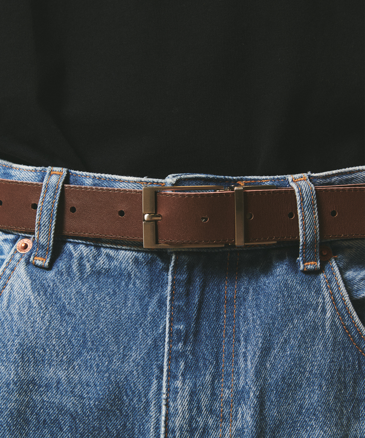 [천연소가죽]Cowhide Reversible Hard Leather Belt BROWN/PINK