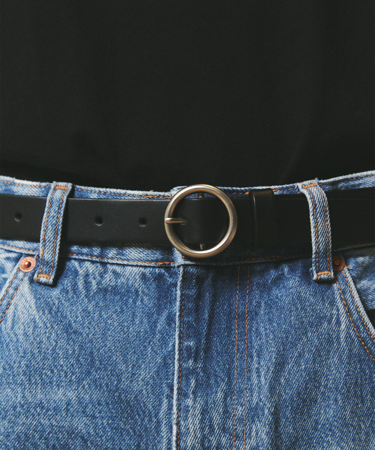 [천연소가죽]Bull&#039;s Eye O-ring Hard Leather Belt