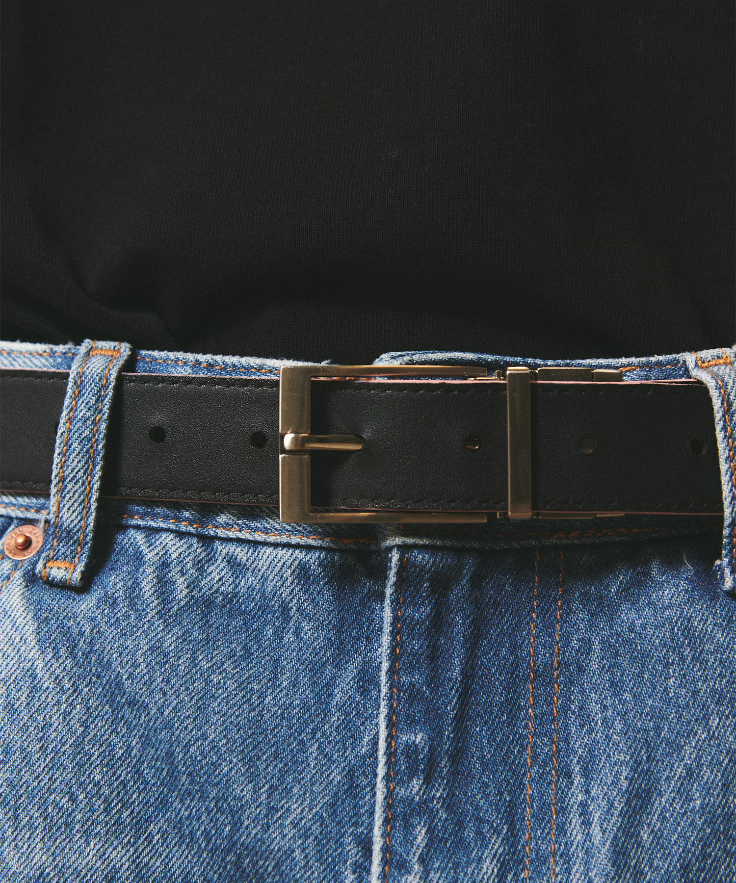 [천연소가죽]Cowhide Reversible Hard Leather Belt BLACK/BROWN