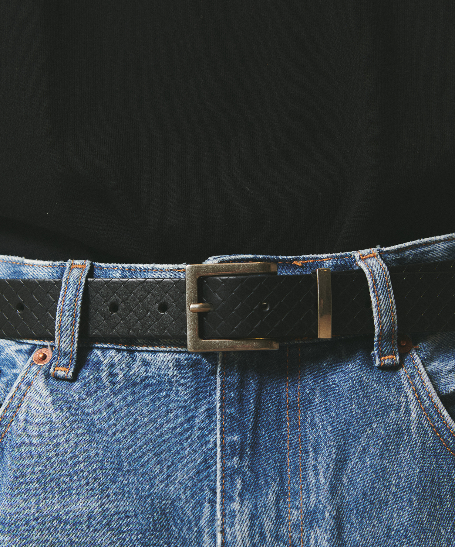 [천연소가죽]Pattern Square Hard Leather Belt