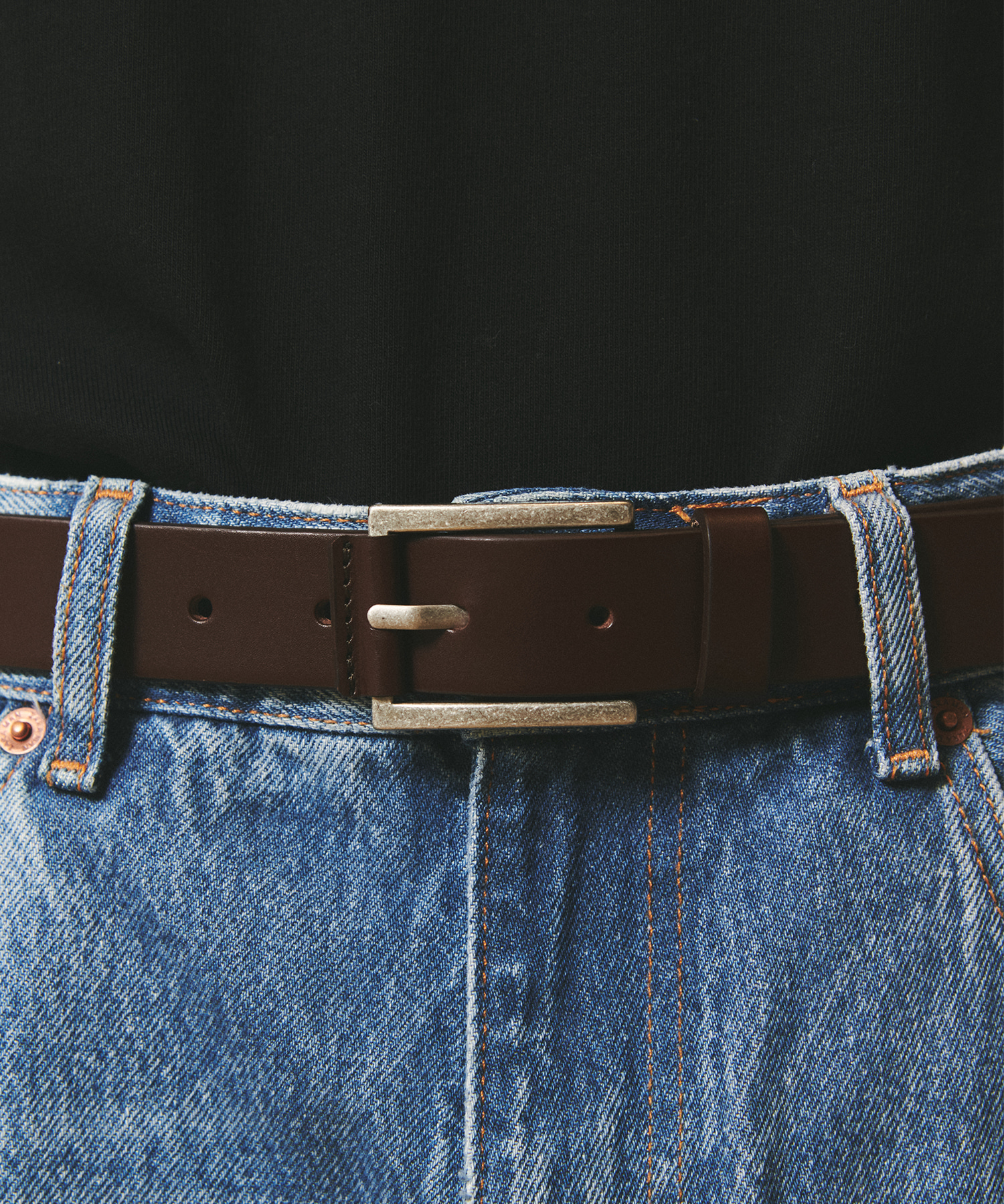 [천연소가죽]Leather Tag Square Hard Leather Belt BROWN