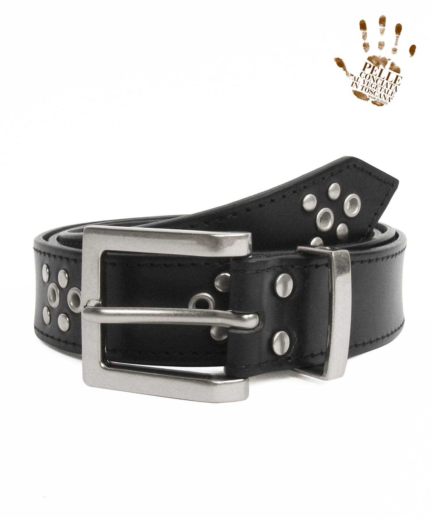 Stud Eyelet Square Hard Leather Belt