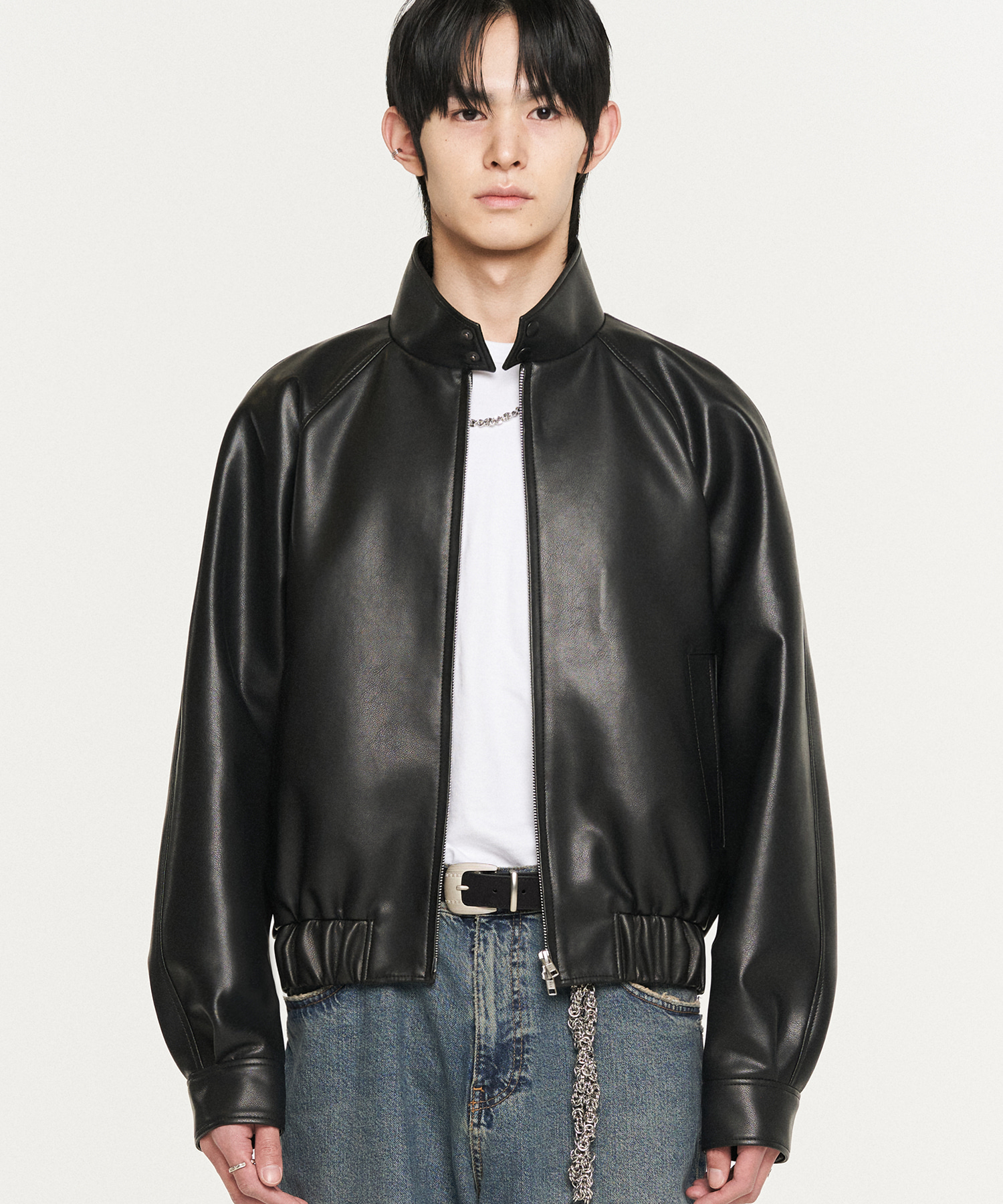 Vegan Leather Harrington Jacket BLACK