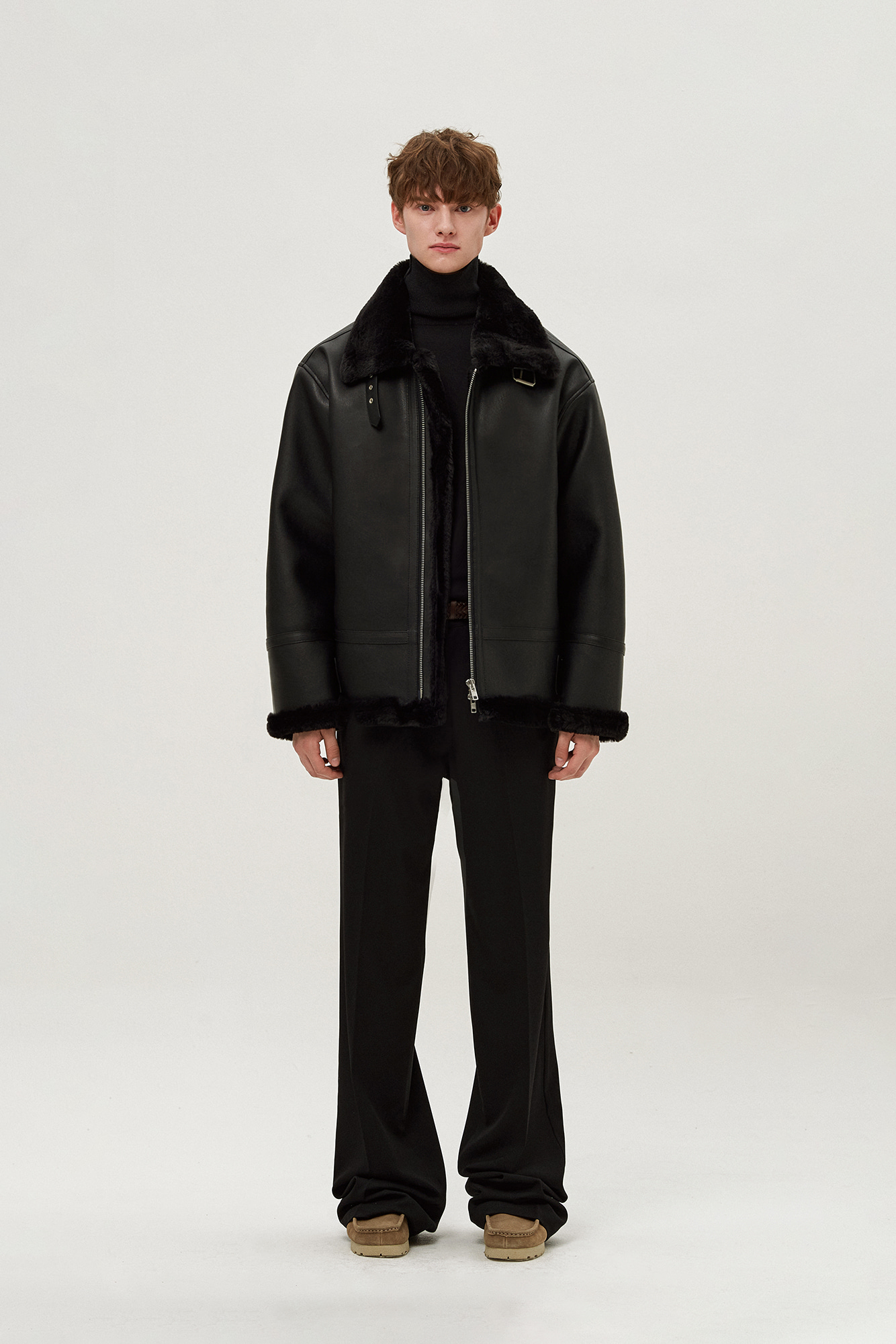 Overfit solid mouton jacket (black)