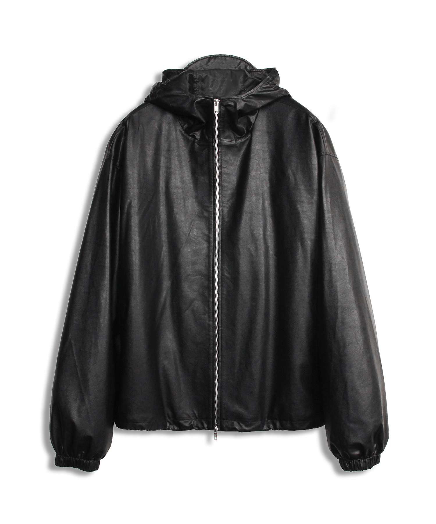 Vagan leather windbreaker hooded jacket BLACK