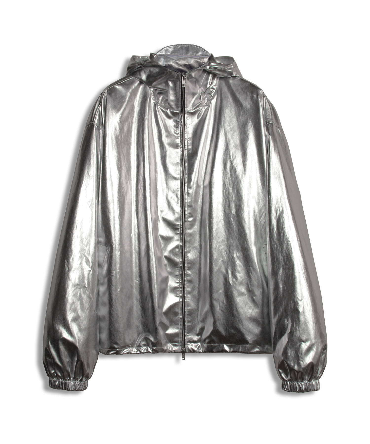 Vagan leather windbreaker hooded jacket SILVER