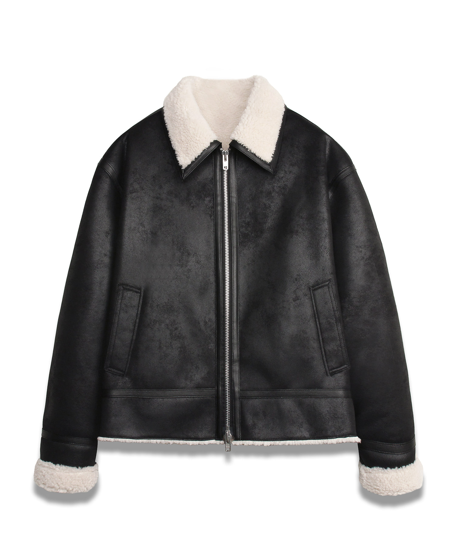 [12/20예약발송]Single crop leather mouton jacket BLACK