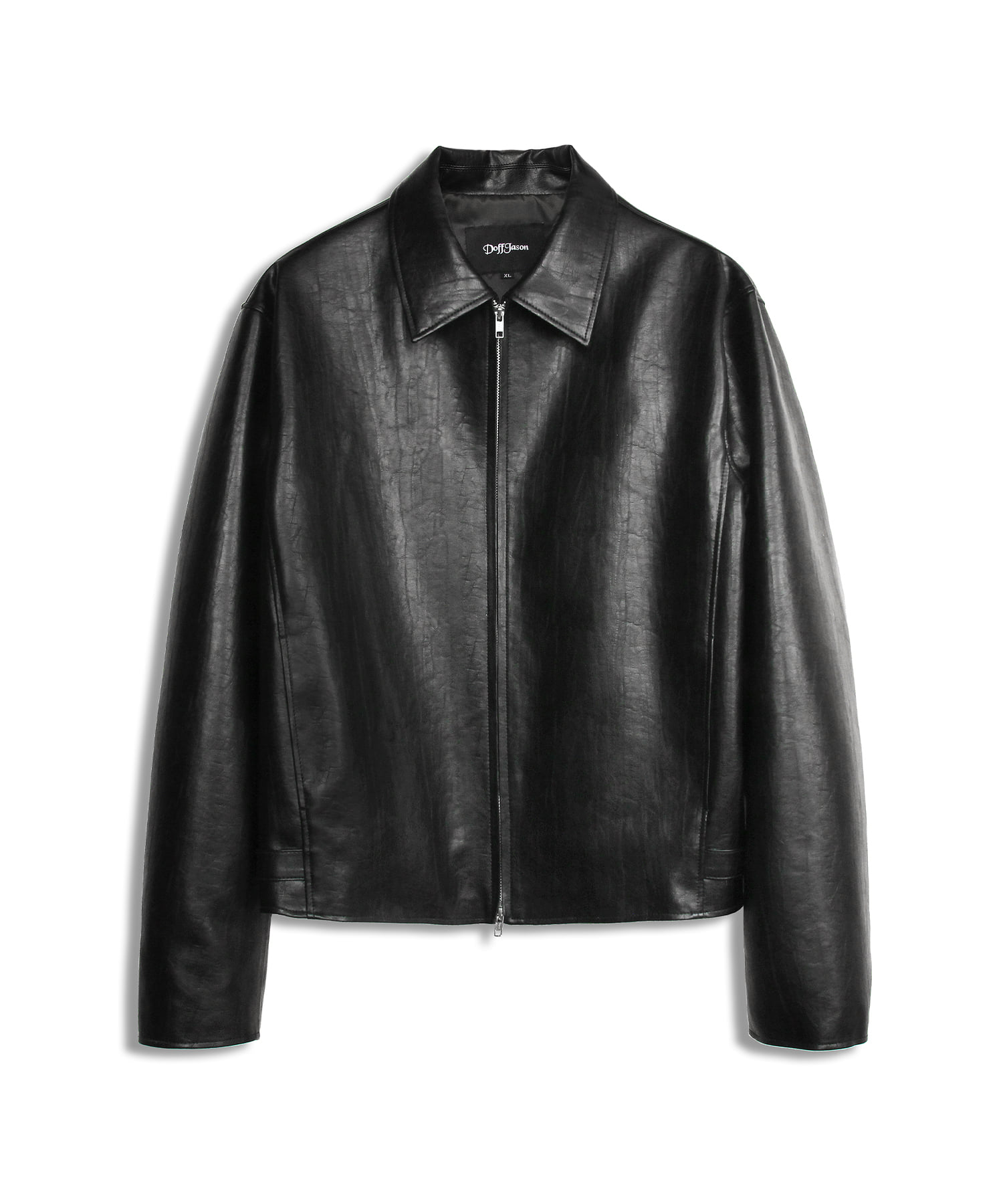 Overfit vegan leather crop single jacket BLACK