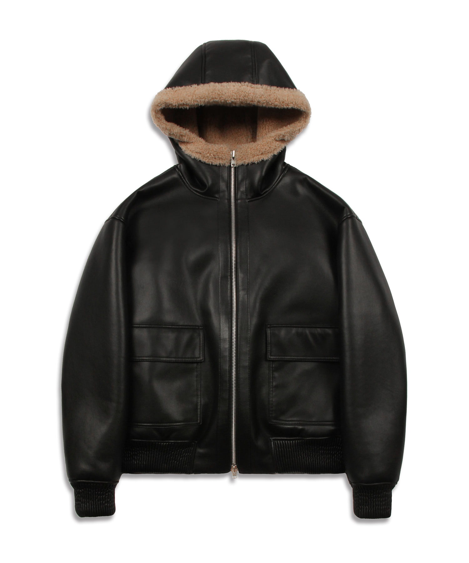 Solid hoodie mouton jacket