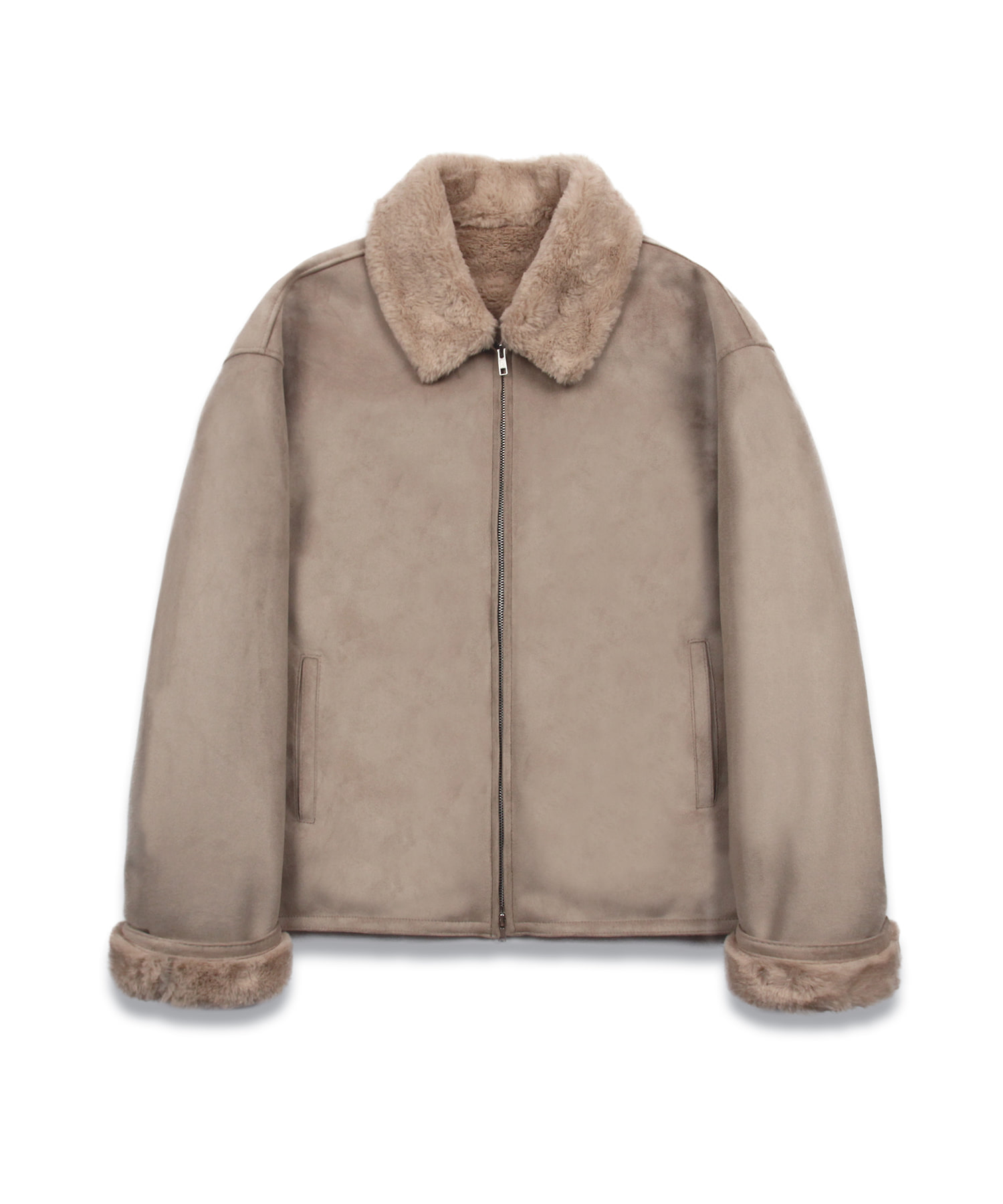 Simple suede mouton jacket (beige)