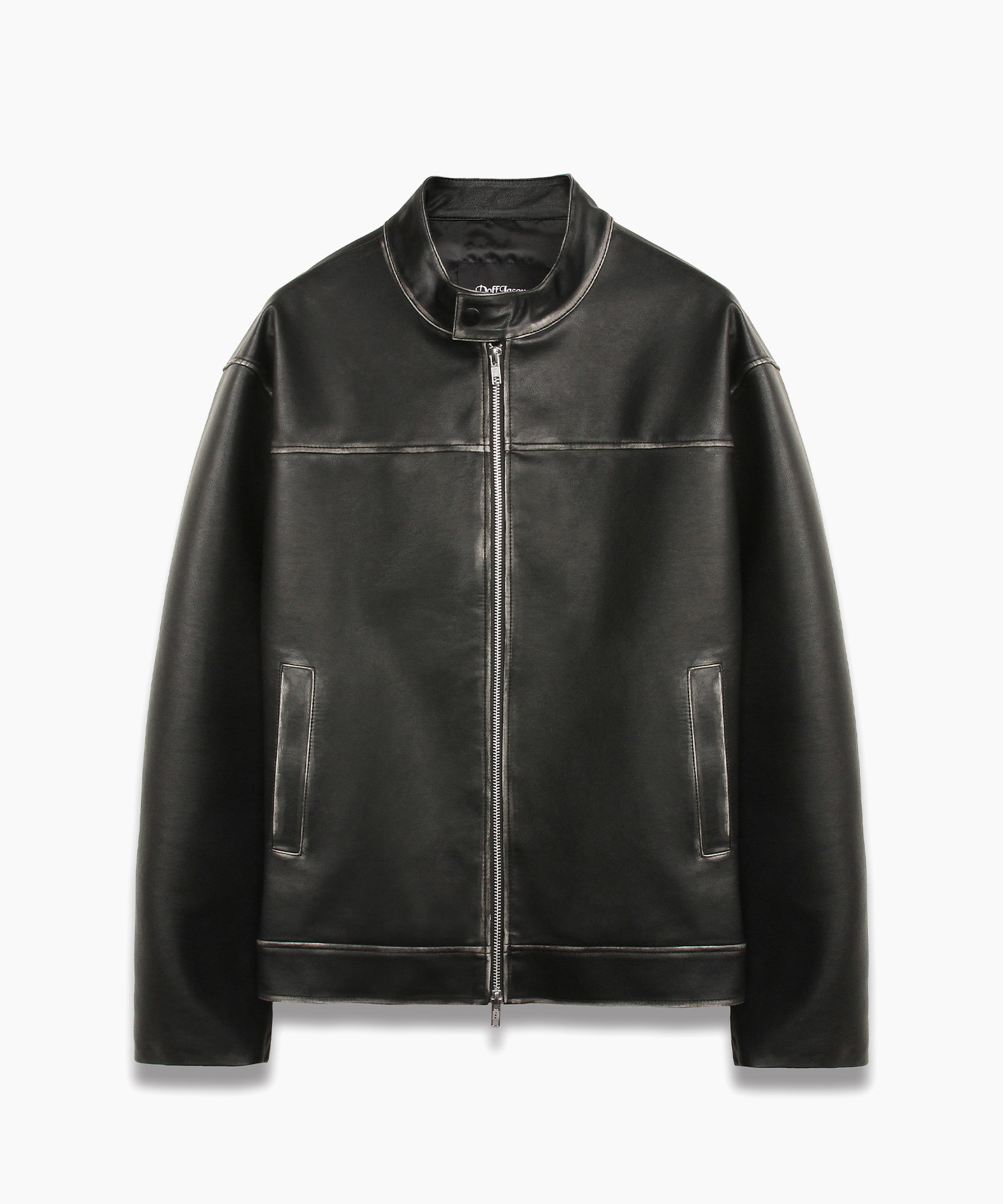 Washing Leather Biker jacket BLACK