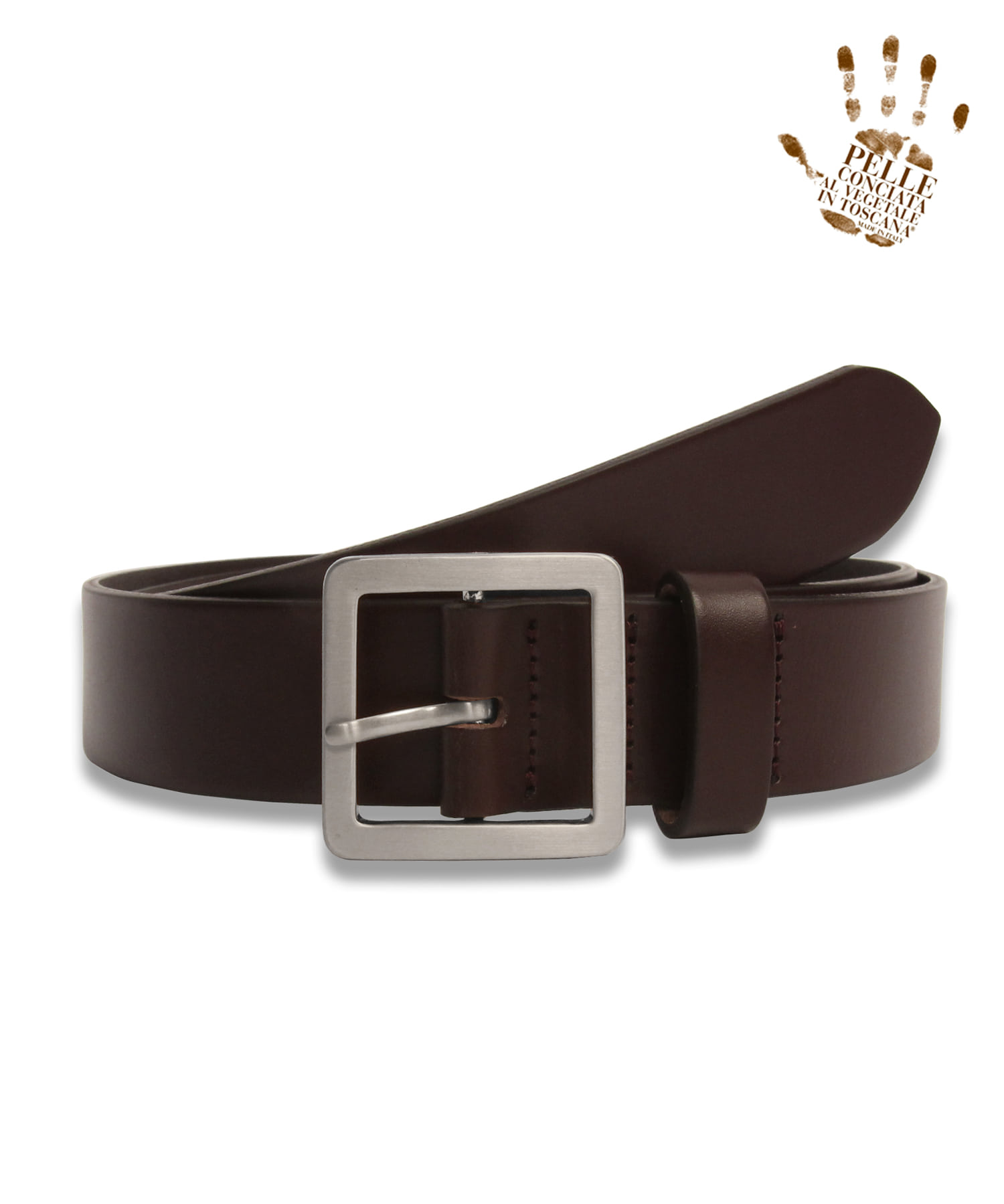 Cowhide Cube Square Hard Leather Belt BROWN