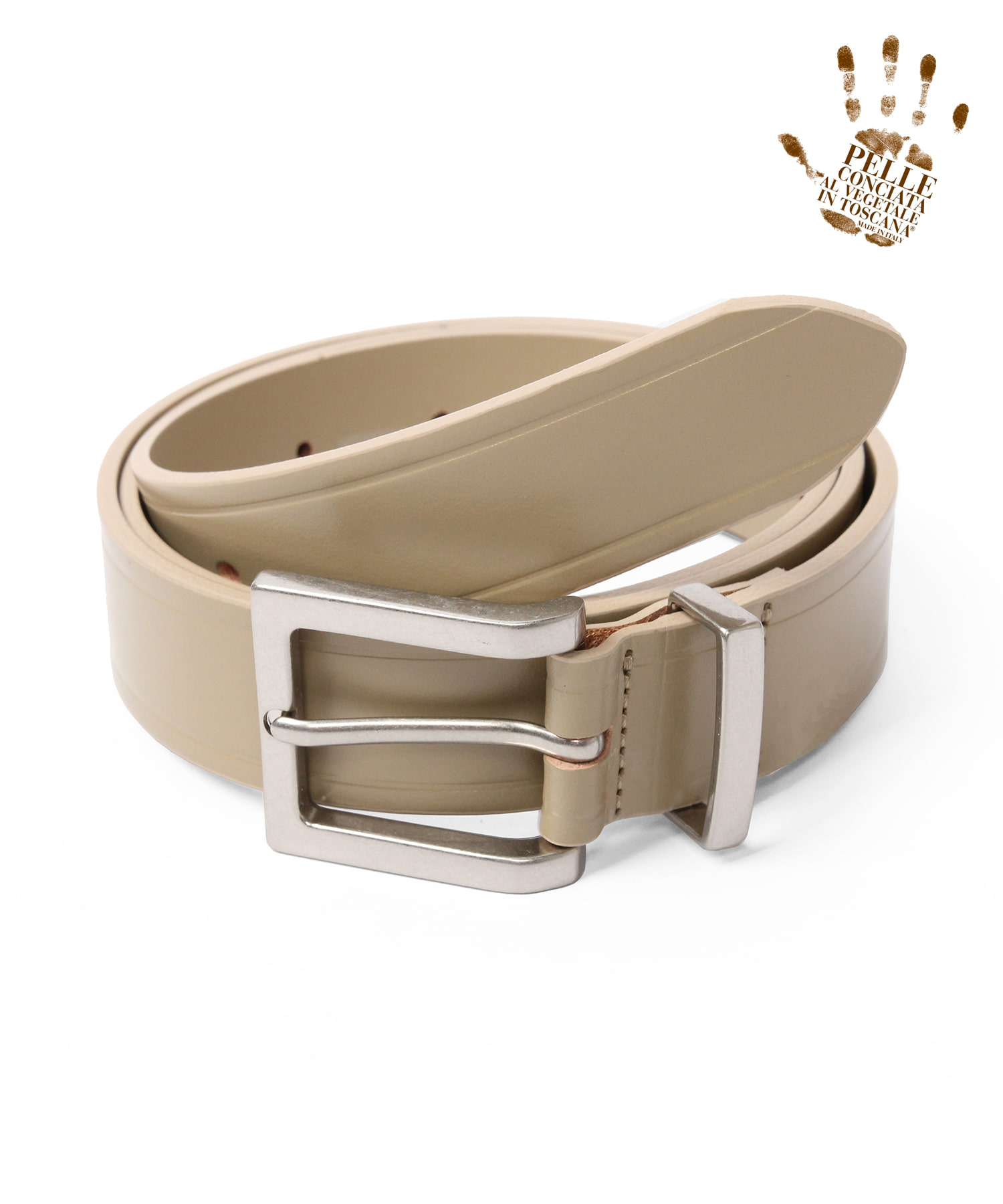 [천연소가죽]Minimal square hard leather belt BEIGE