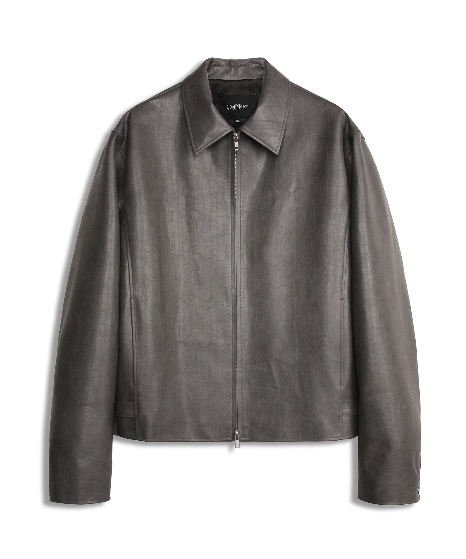 Overfit vegan leather crop single jacket GREY