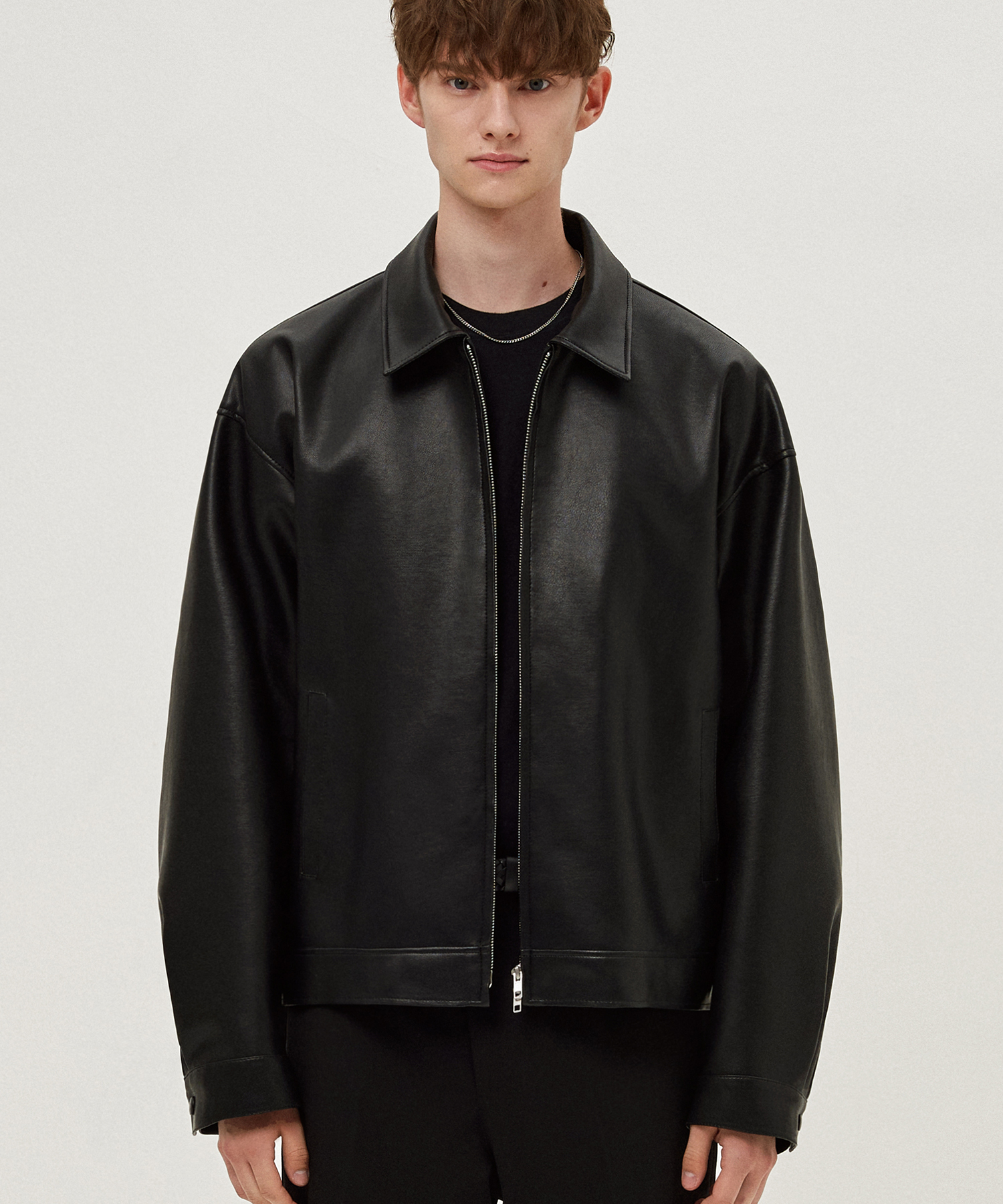 Overfit vegan leather single jacket