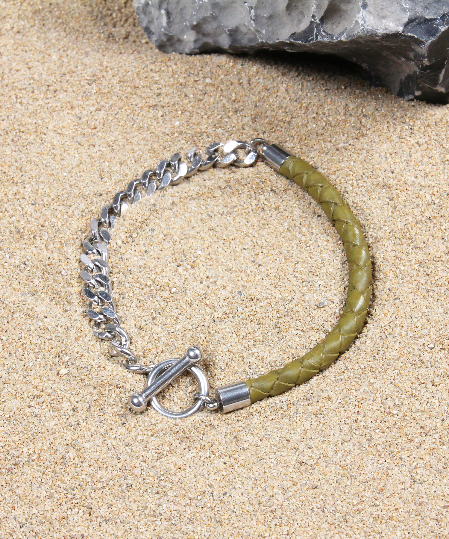 [천연소가죽]Cowhide Chain Rope Lether Bracelet OLIVE