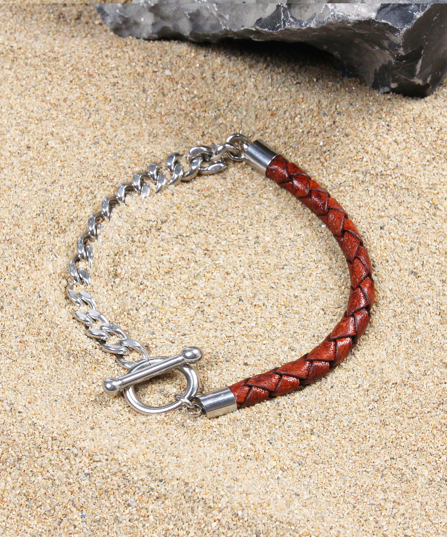 [천연소가죽]Cowhide Chain Rope Lether Bracelet BROWN