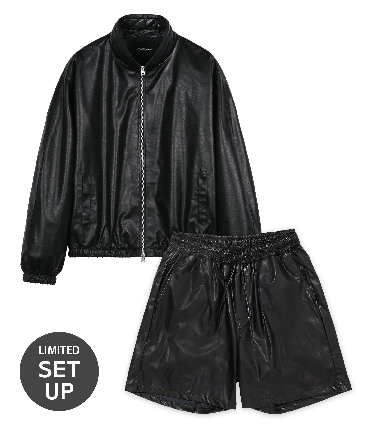 [SET] Overfit Vegan Leather Windbreaker&amp;Leather banding shorts Set-up