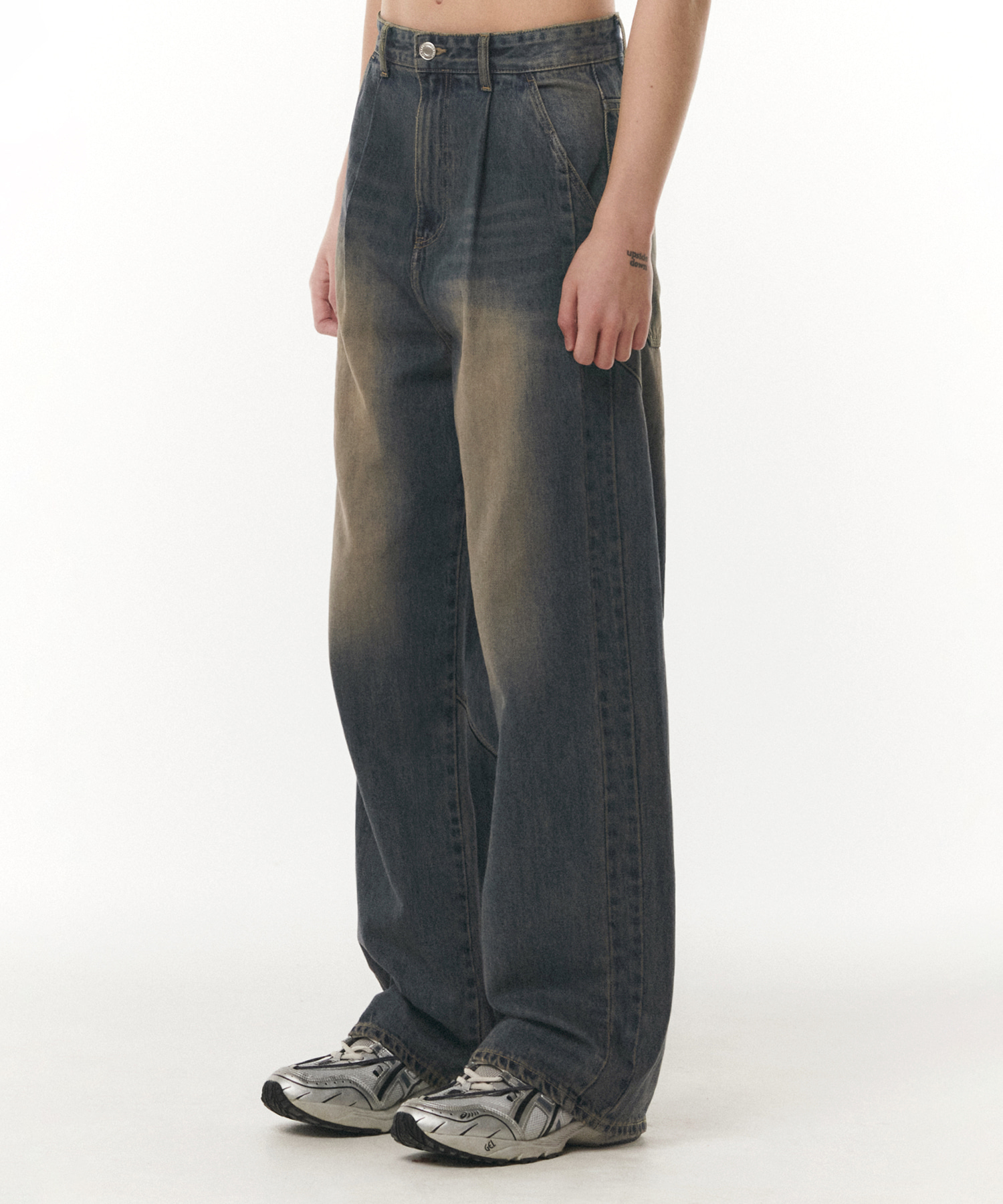 [UNISEX] Wide Fit Vintage Washed Denim Pants INDIGO