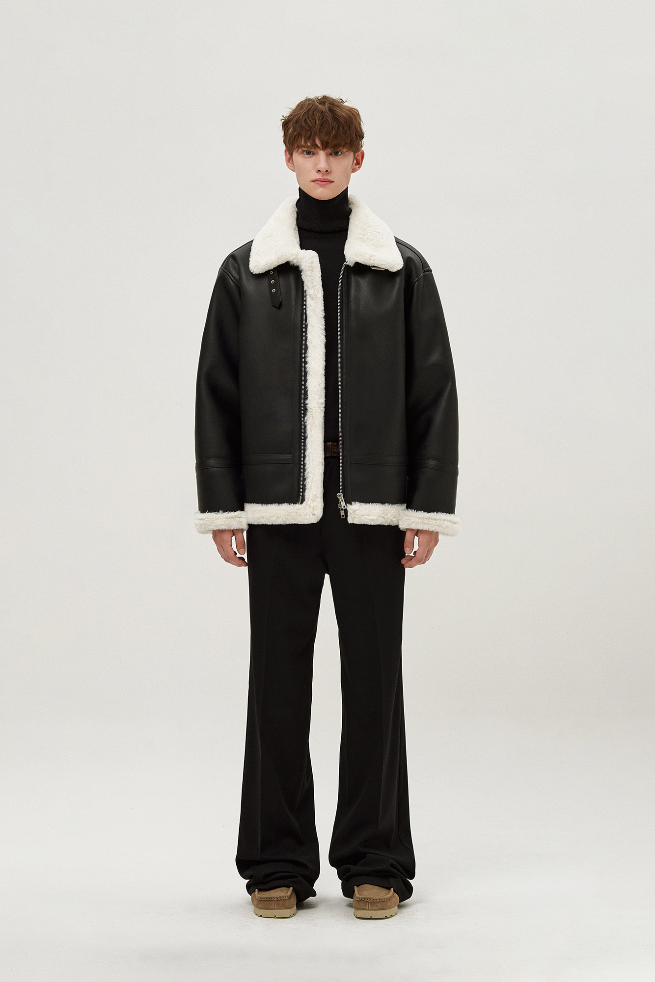 Overfit solid mouton jacket (blackwhite)