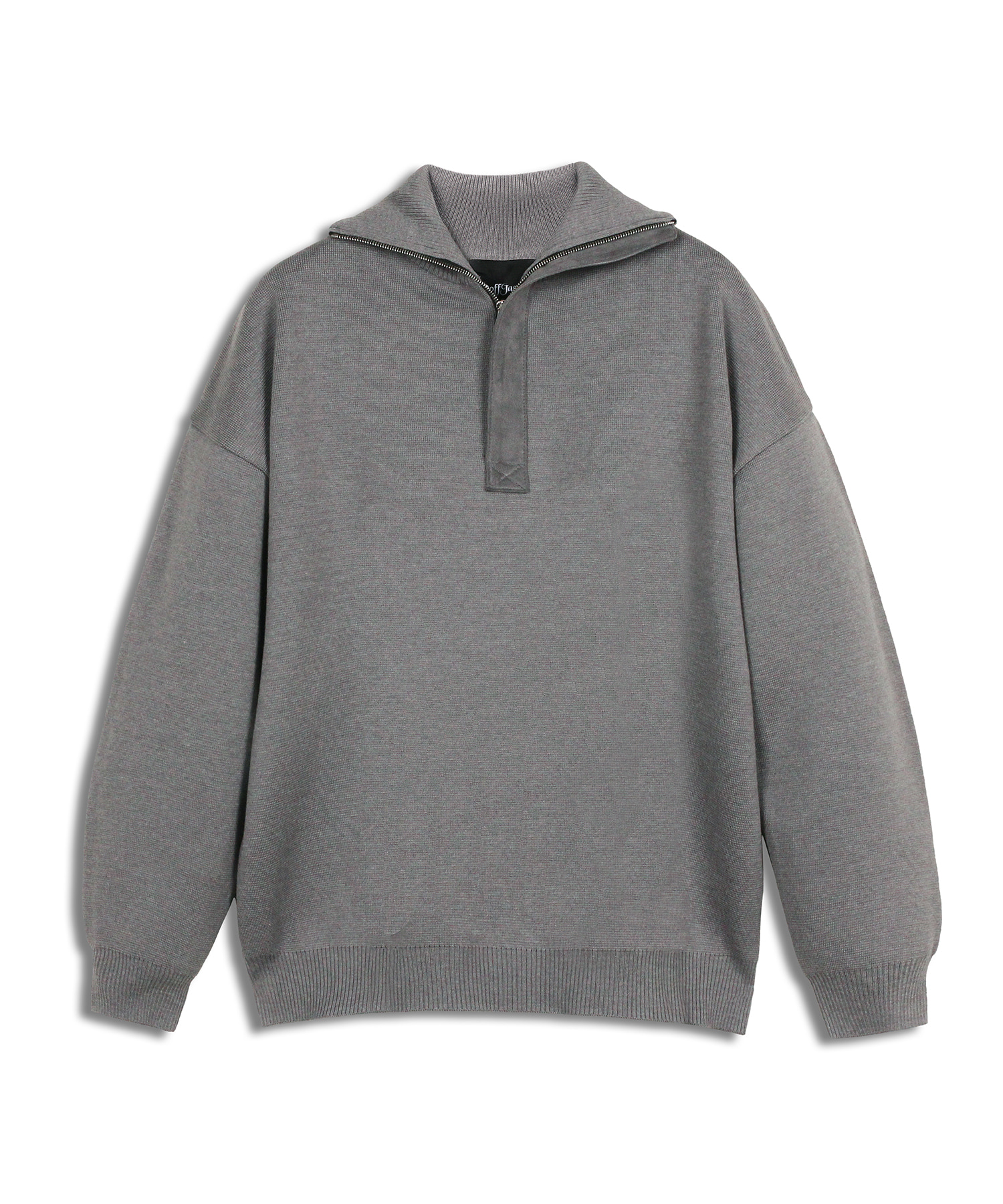 Suede panel half zip-up knitwear (gray)
