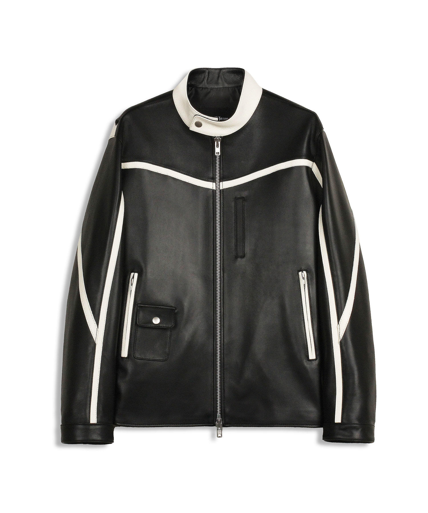 Overfit mixed leather racing jacket