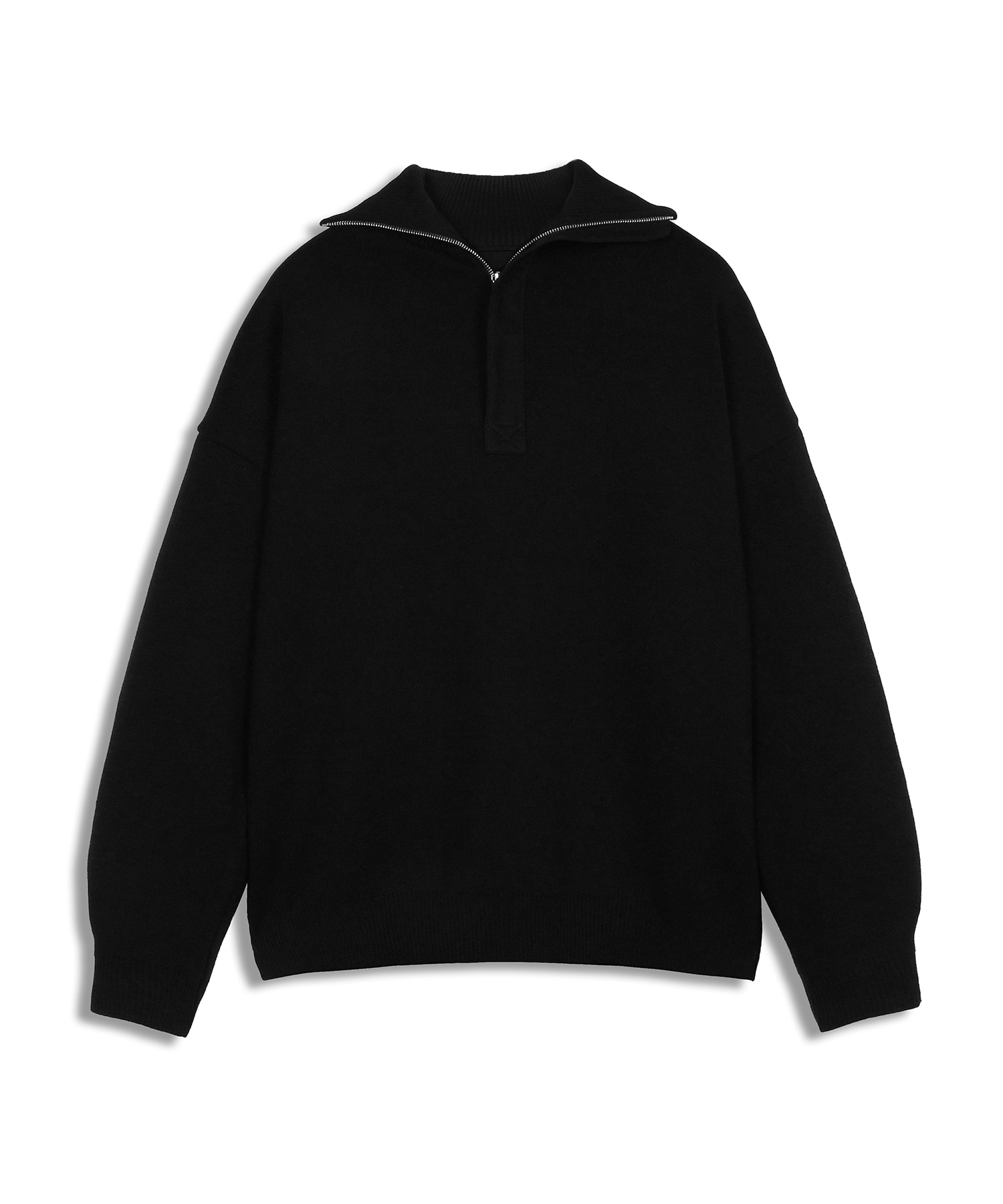 Suede panel half zip-up knitwear (black)