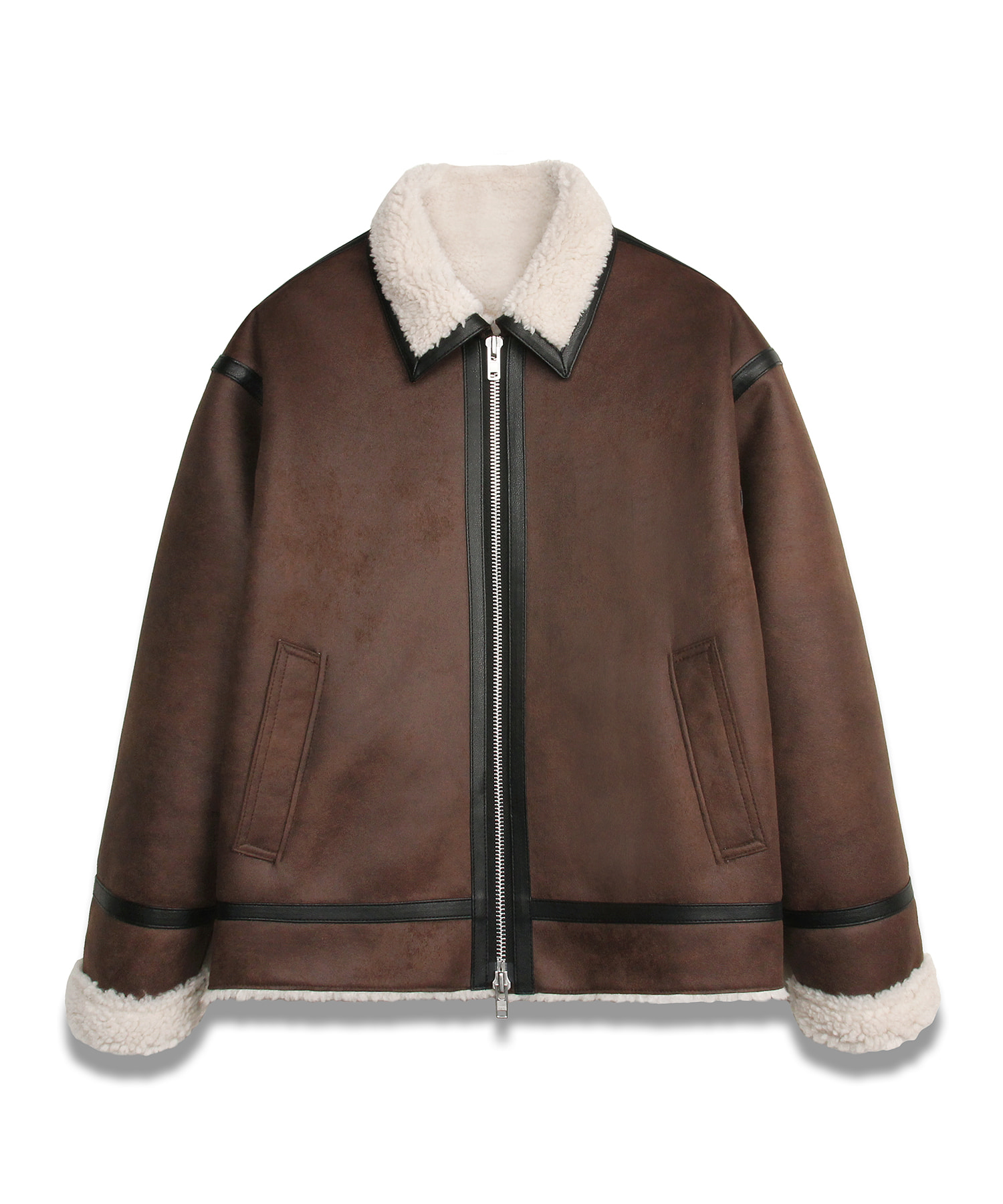 [12/20예약발송]Single crop leather mouton jacket BROWN