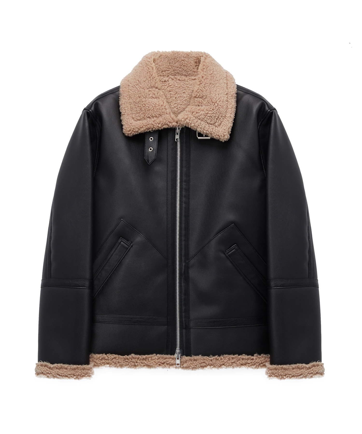Solid mouton jacket (blackbeige)
