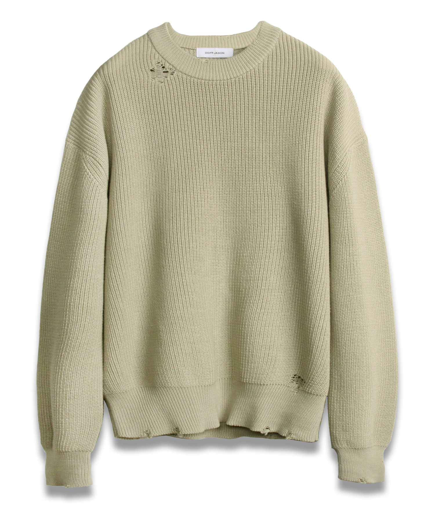 Leather Patched Damage Knit L.GREEN