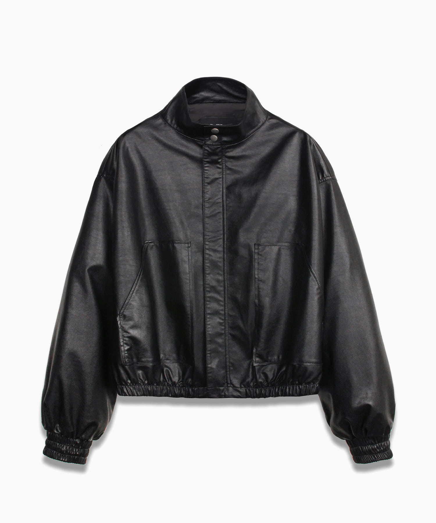 Vegan Leather Pleat Field Jacket BLACK