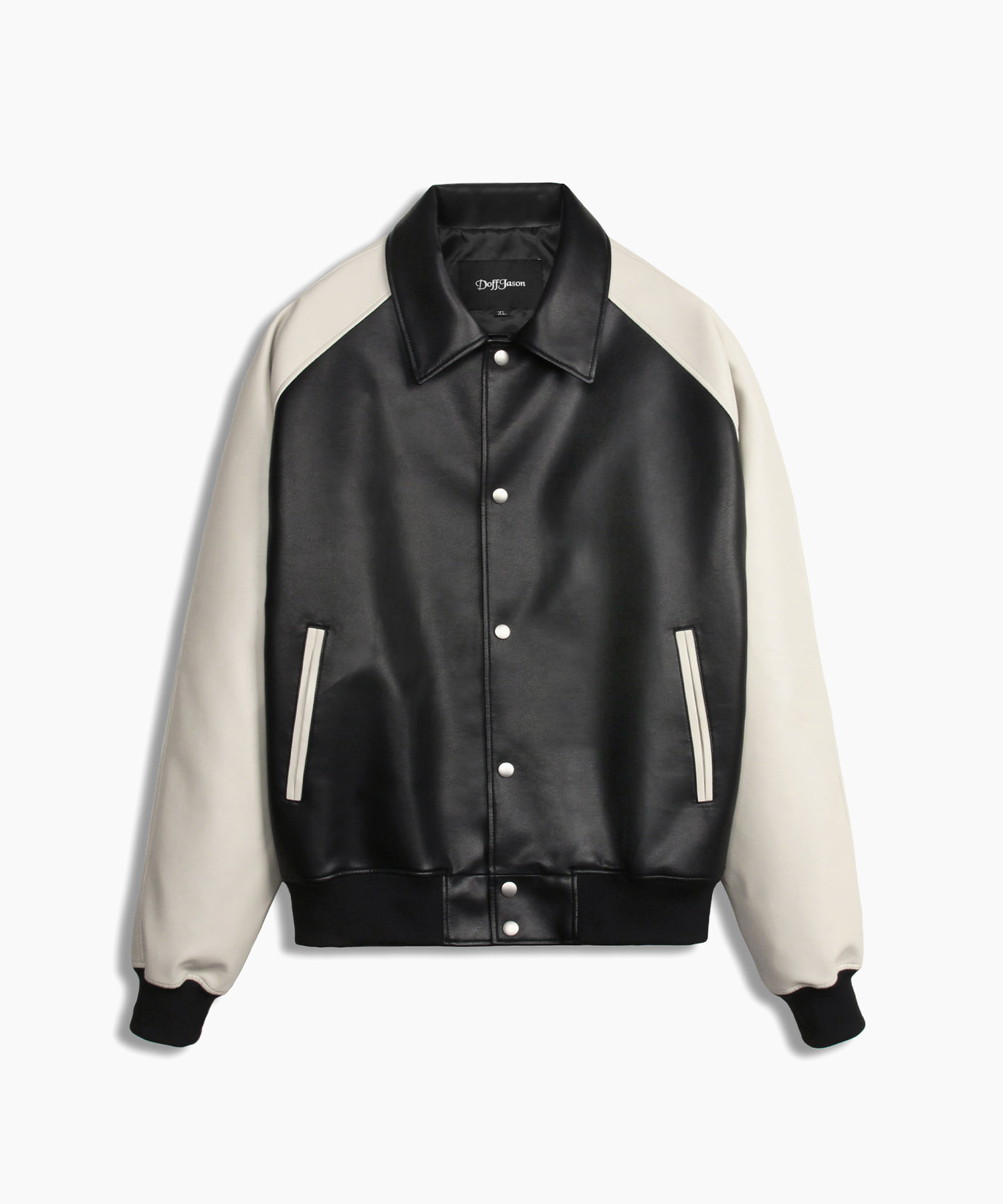 Vegan leather balance varsity jacket BLACK