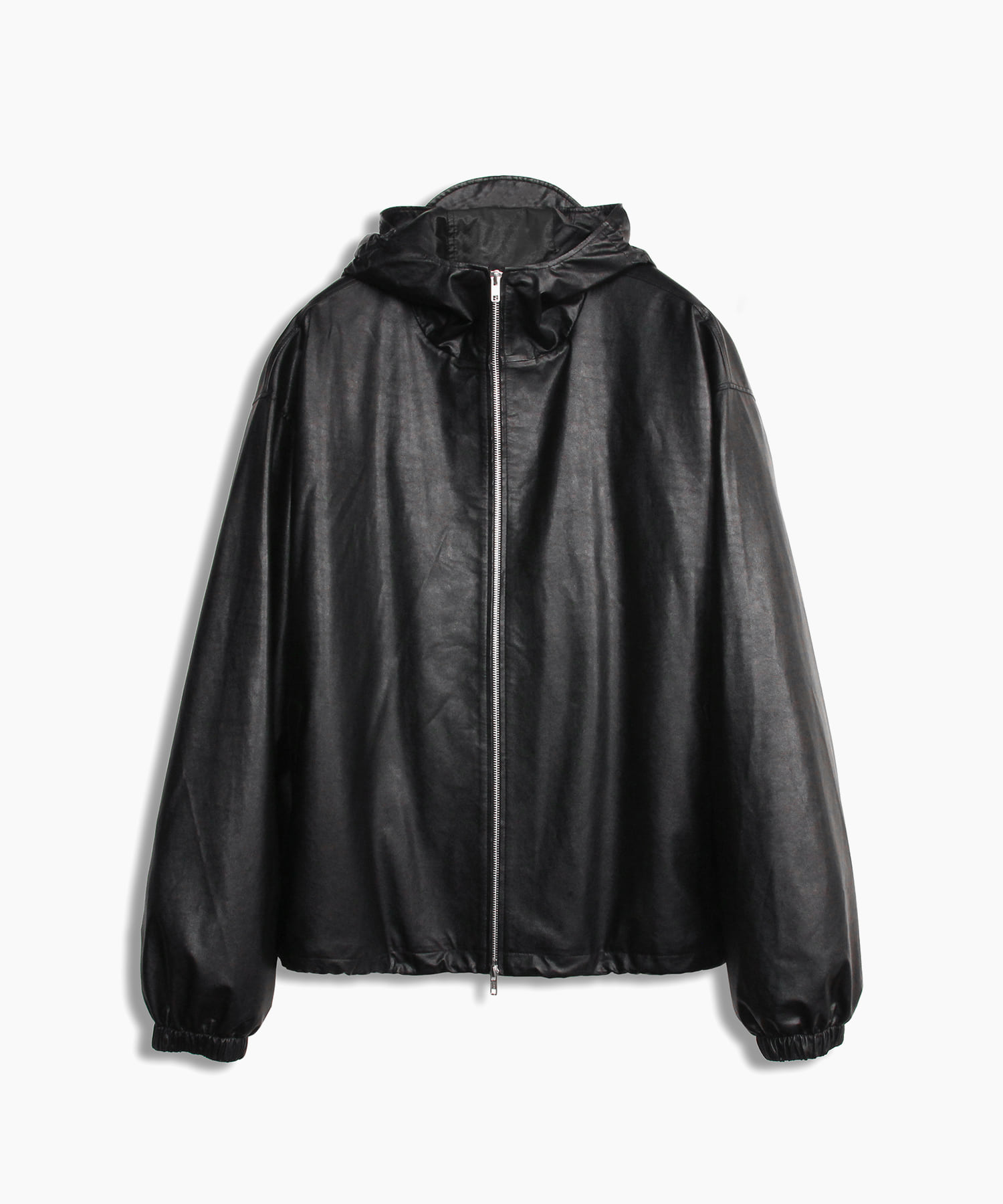 Vagan leather windbreaker hooded jacket BLACK