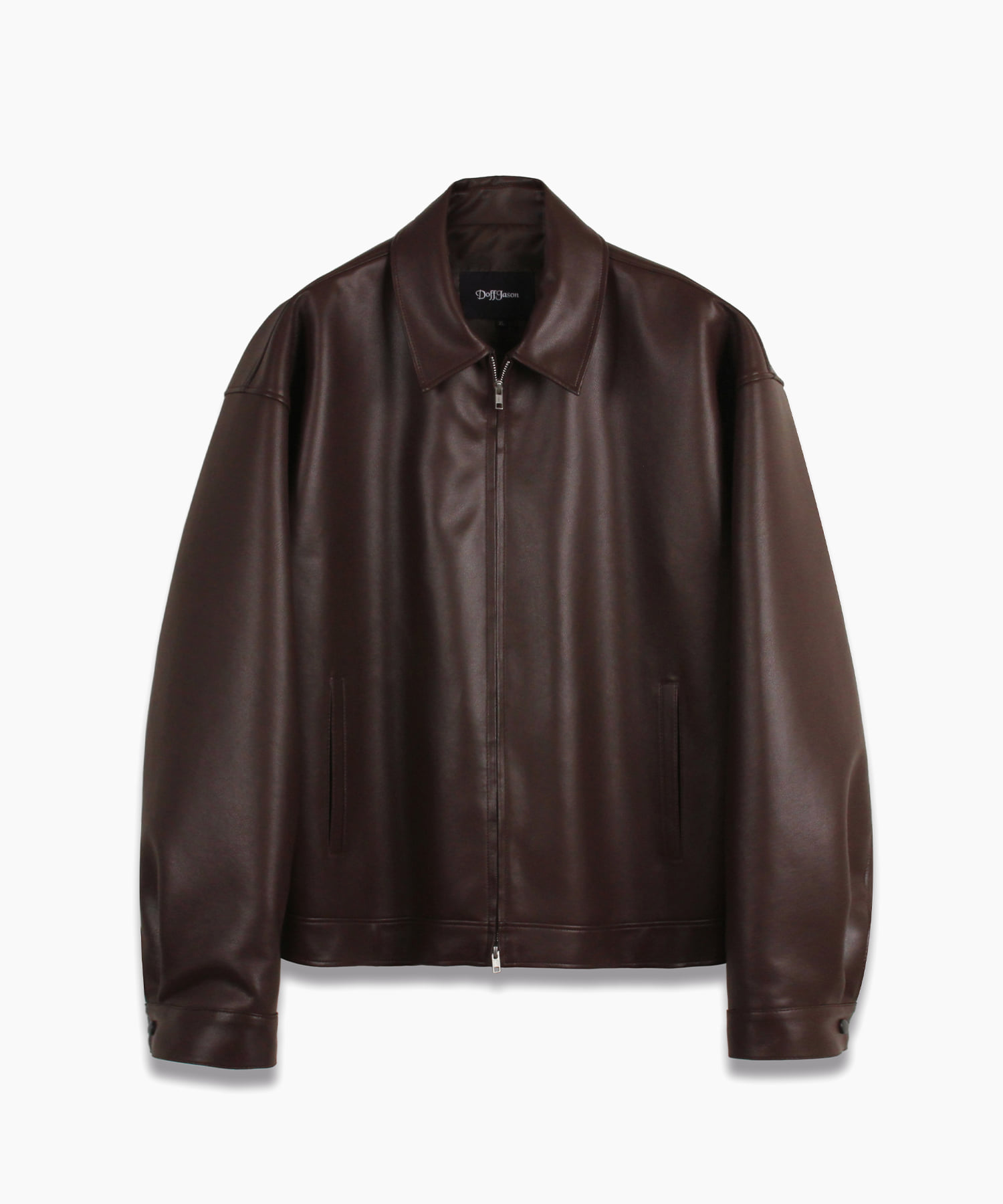 Overfit vegan leather single jacket (brown)