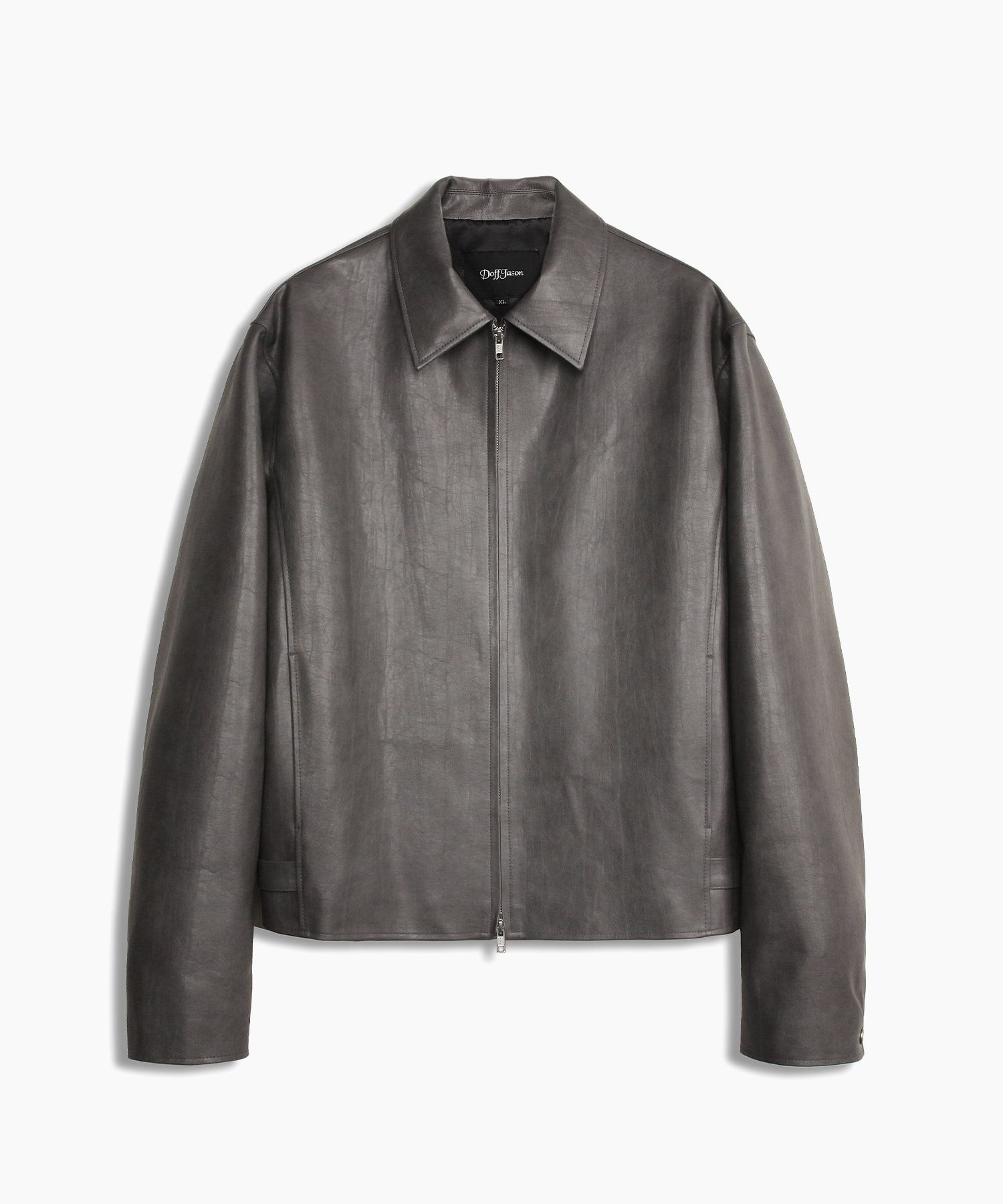 Overfit vegan leather crop single jacket GREY