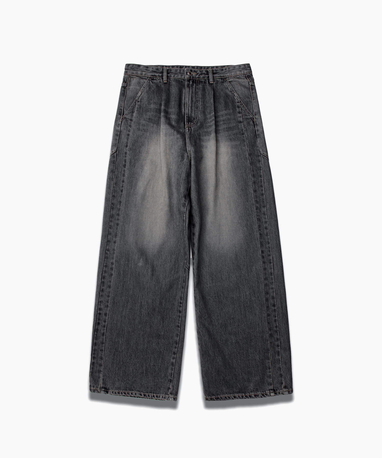 [UNISEX] Wide Fit Vintage Washed Denim Pants BLACK